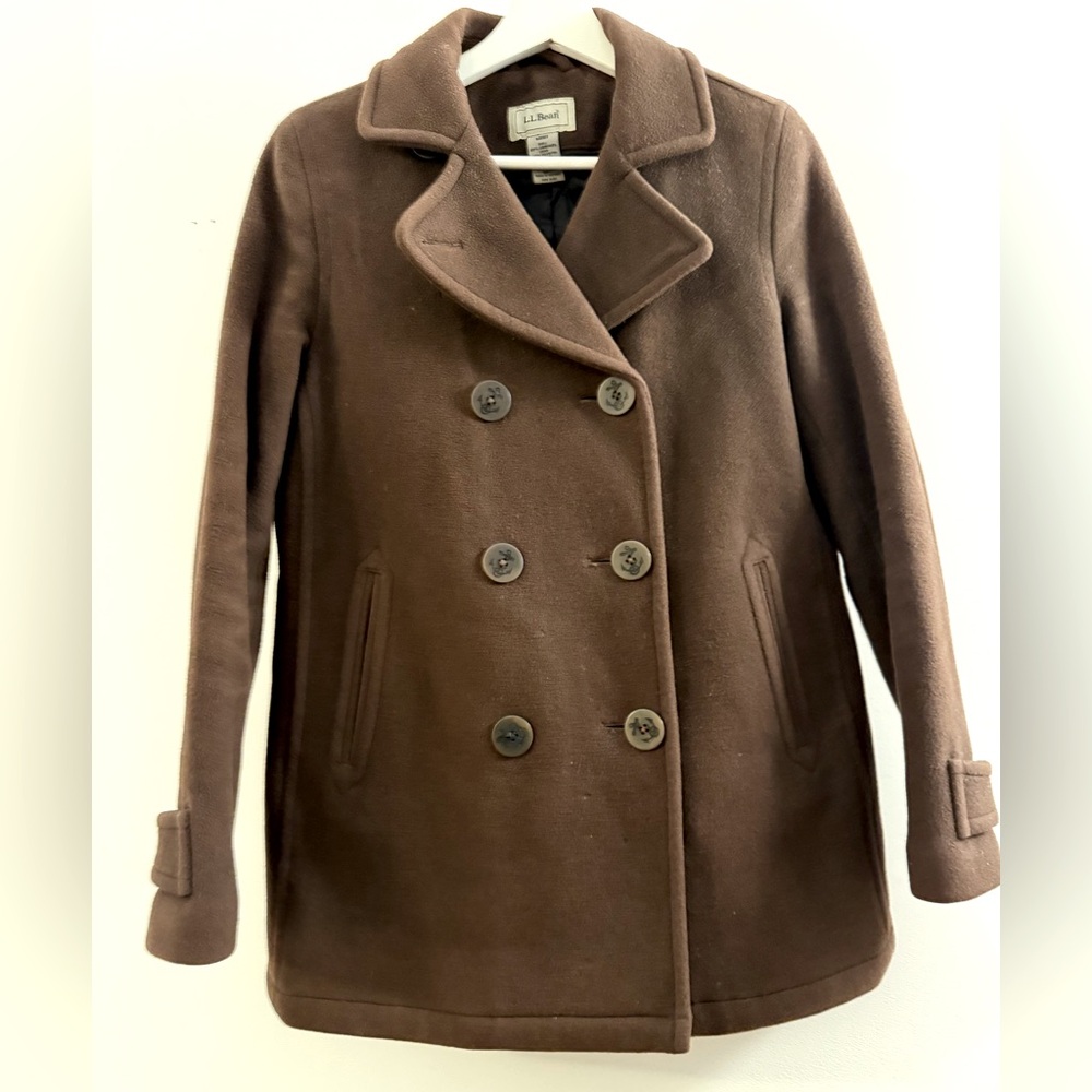 L.L. Bean Women's Double-Breasted Pea Coat Brown